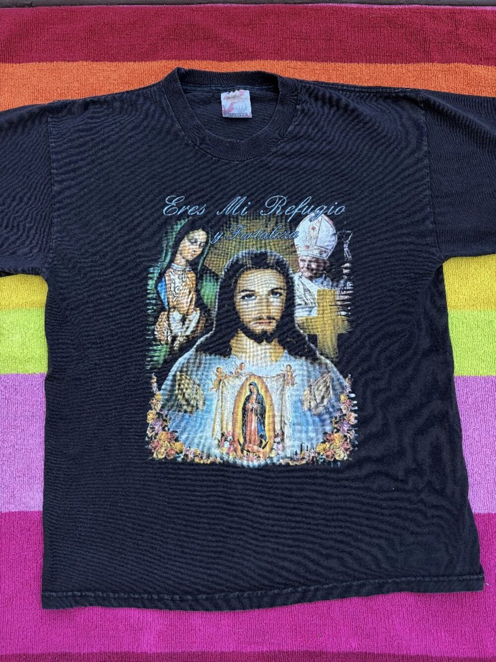 Vintage Y2K Rock Revolucion Jesus Guadalupe double sided graphic tee men's L